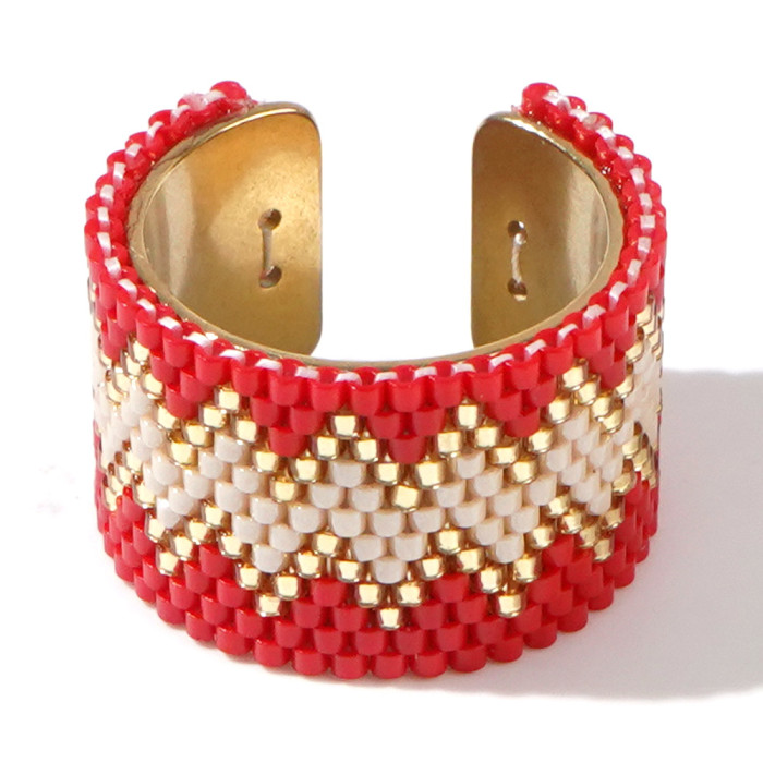 New Arrival Heart Miyuki Antique Rice Beads Handmade Woven Stainless Steel Ring Bohemian Style