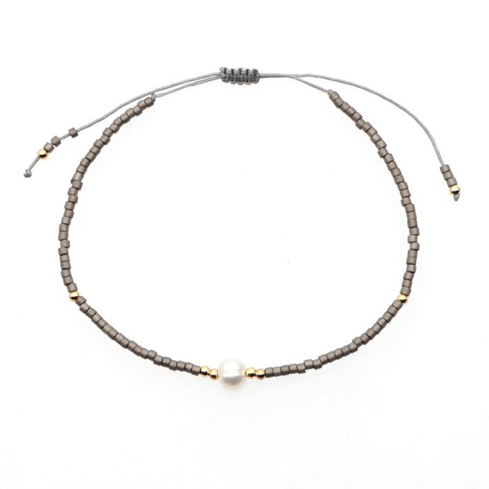 European and American Simple Fashion Rice Bead Bracelet Handmade Woven Friendship Bracelet Gold Bead Semi-Precious Stone Women's Small Bracelet