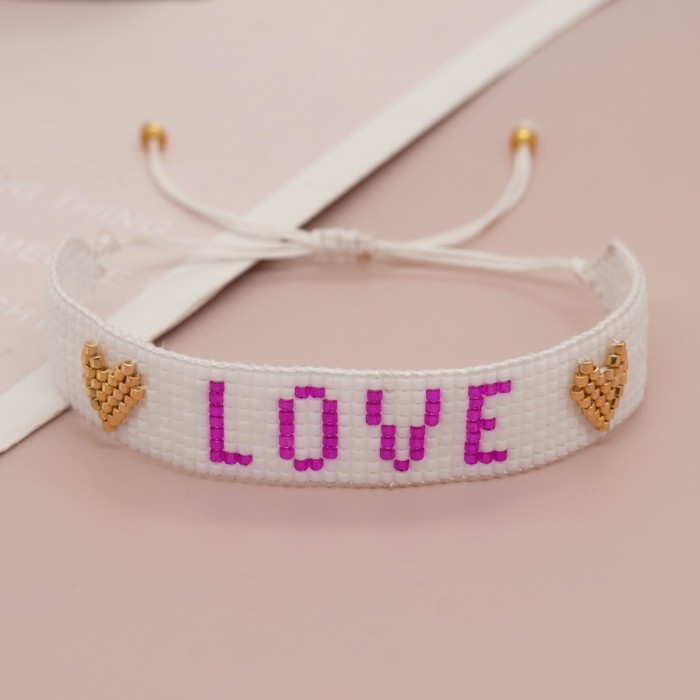 New 2 Heart LOVE Pull Rod Rice Bead Woven Miyuki Bohemian Ethnic Style Bracelet