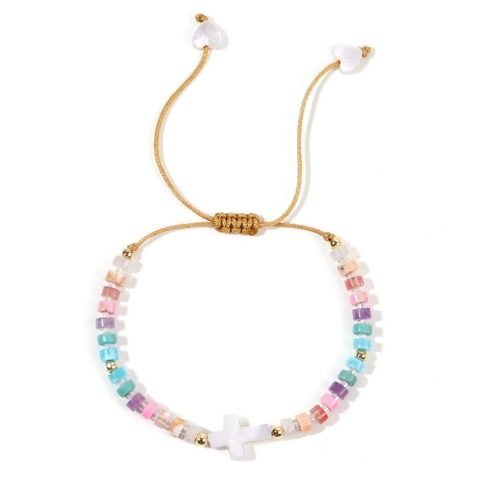 Foreign Trade New 2025 Sweet Versatile Shell Cross Heart Copper Bead Rice Bead Semi-Precious Stone Bracelet Women's Jewelry