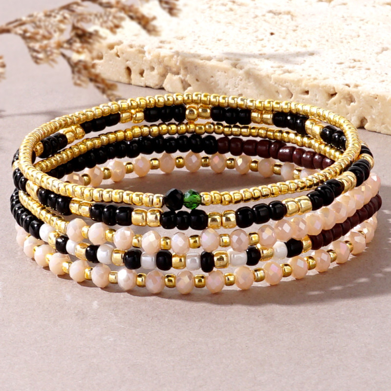 Cross-Border Hot-Selling Handmade Bracelet Bohemian Vacation Style Layered Niche Design Sense Women's Light Luxury Rice Bead Bracelet