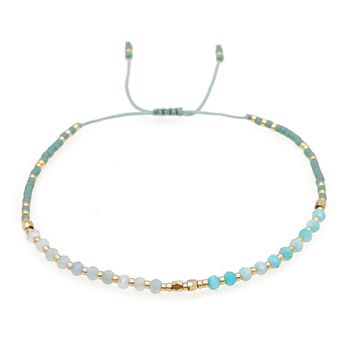 Bohemian Style European and American Simple Rice Bead Handmade Woven Friendship Rope Iron Gall Semi-Precious Stone Women's Jewelry Small Bracelet