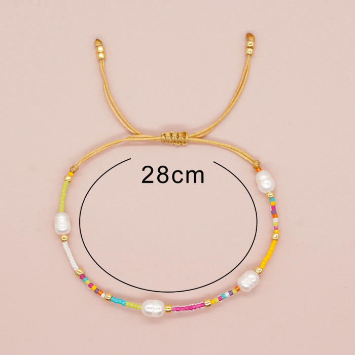 Cross-Border Hot-Selling Handmade Jewelry Natural Freshwater Pearl Bracelet Colorful Rice Beads Women's Bracelet Beaded Bracelet