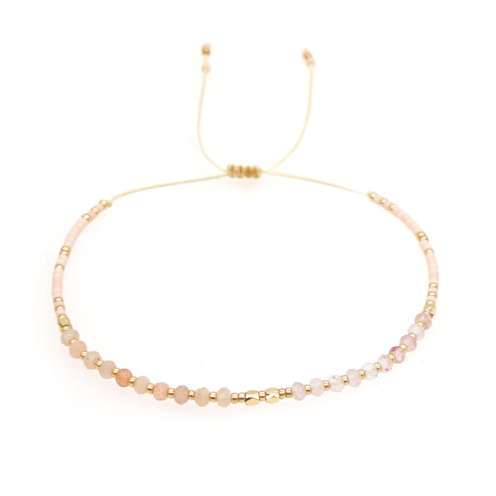 European and American Simple Fashion Rice Bead Bracelet Handmade Woven Friendship Bracelet Gold Bead Semi-Precious Stone Women's Small Bracelet