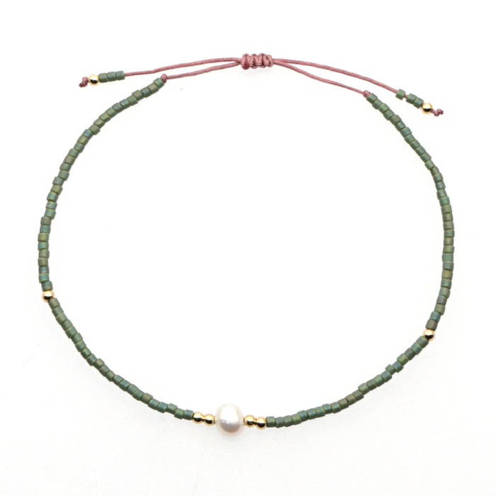 Bohemian Style European and American Simple Rice Bead Handmade Woven Friendship Rope Iron Gall Semi-Precious Stone Women's Jewelry Small Bracelet