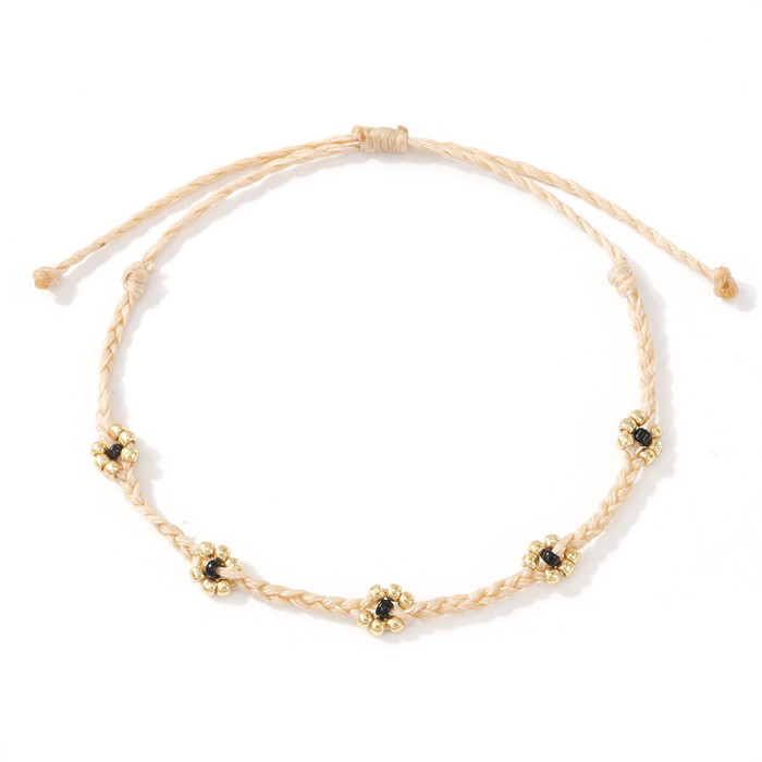 Forest Style Small Daisy Bracelet White Rice Beads Wax Thread Woven Fresh Versatile Daily Commuting Jewelry