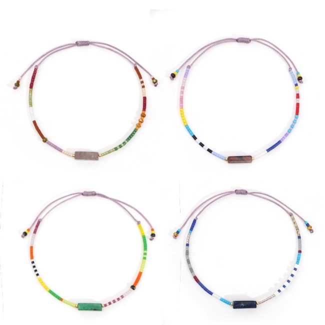 Cross-Border Bohemian Style Thin Bracelet for Women, Casual Commuting Simple Rice Bead Woven Gesture Natural Stone Accessory Bracelet