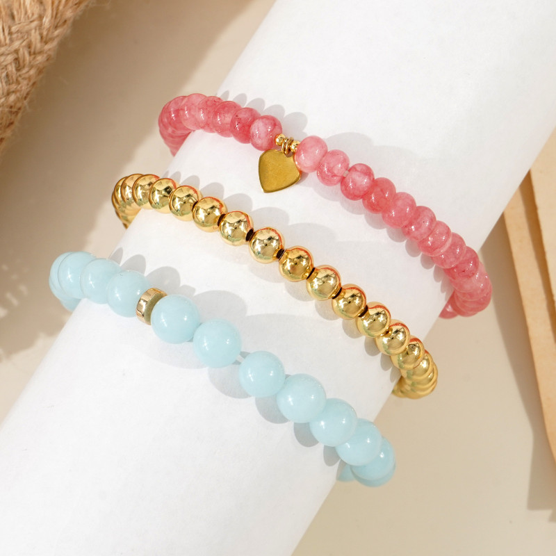 Cross-Border Hot Selling Rice Bead Heart Bracelet Bohemian Style Elastic Three-Piece Set Simple Beaded Bracelet Wholesale