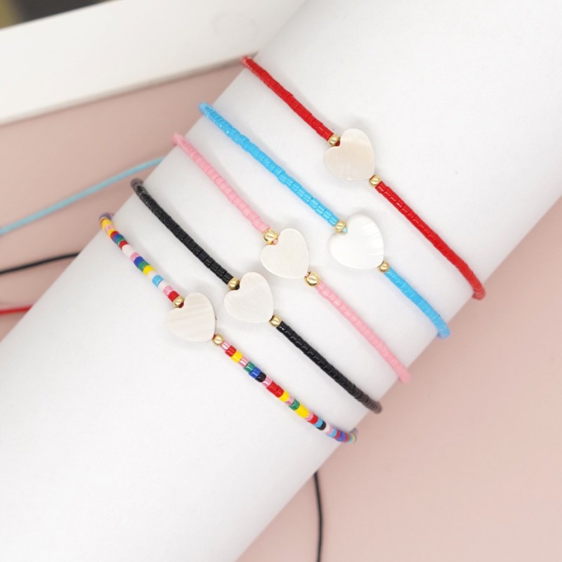 Bohemian Style Fresh Sweet Handmade Design Shell Heart Multicolor Bead Small Bracelet Woven Bracelet