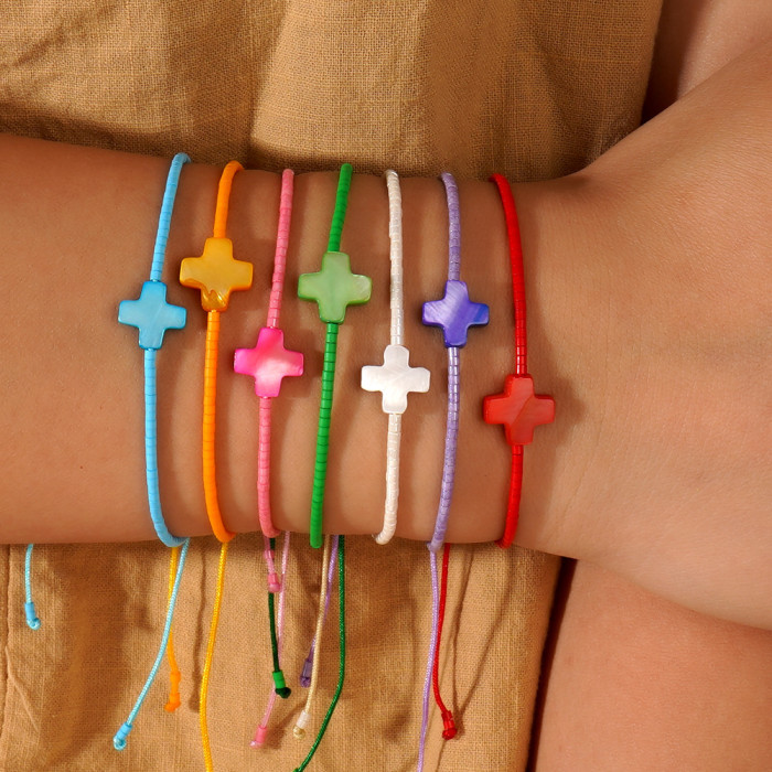 Summer Bohemian Style Colorful Cross Beaded Bracelet Light Luxury Niche Exquisite Women's Jewelry Versatile Style