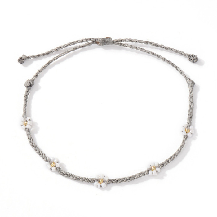 Forest Style Small Daisy Bracelet White Rice Beads Wax Thread Woven Fresh Versatile Daily Commuting Jewelry