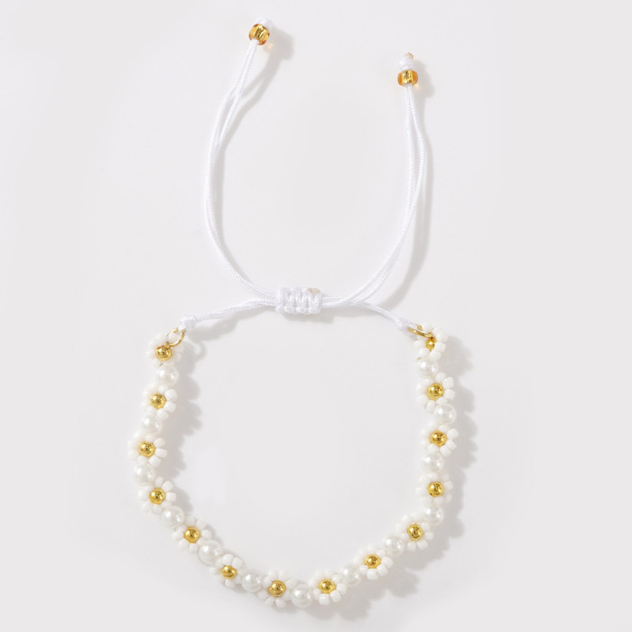 Hot-Selling Bohemian Style Small Daisy Rice Bead String Pearl Bracelet Dopamine Color Series Summer Exclusive