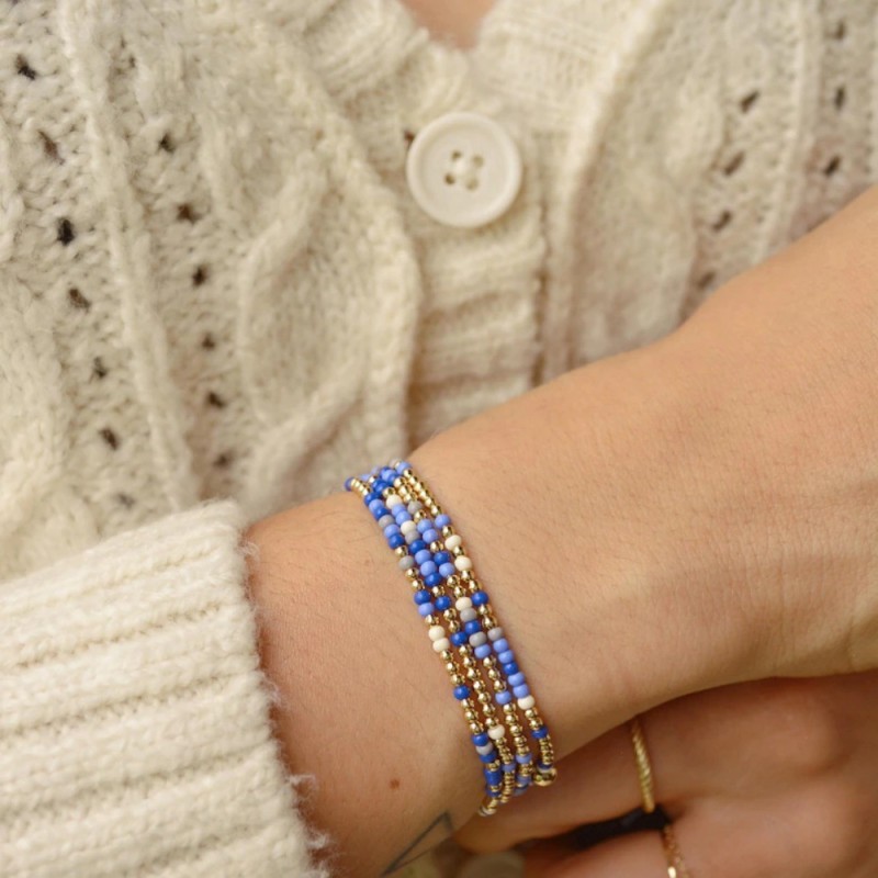 Cross-Border Bohemian Style Colorful Rice Bead Multi-Layer Bracelet for Women with Gold Copper Beads Embellishment High-End Layered Jewelry
