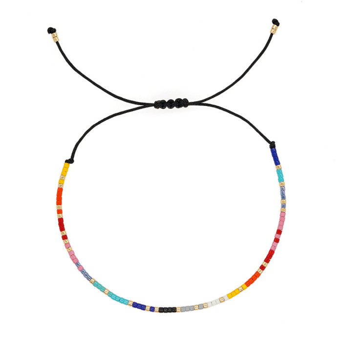 Women's Summer Simple Bohemian Style Colorful Xiaomi Beads Adjustable Bracelet Gradient Rainbow Niche Design Hand Jew...