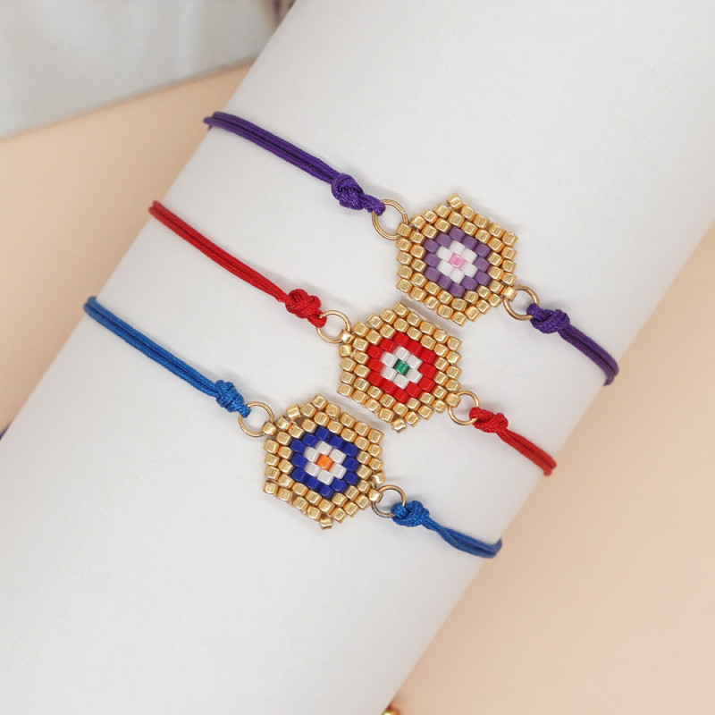 Cross-Border Bohemian New Style Personality Gold-Edged Eyes Hexagonal Eyes Seed Bead Woven Bracelet Miyuki Bracelet