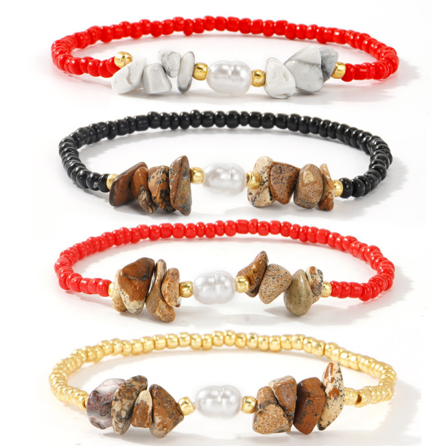 Cross-Border Rice Bead Woven Pearl Bracelet Natural Stone Gravel Decorative Beaded Hand Jewelry Niche High-End Elegant Bracelet