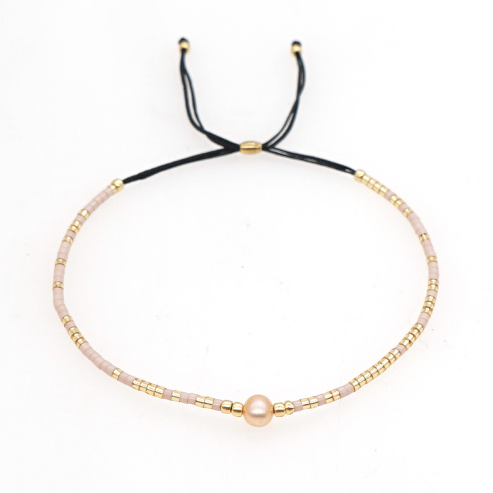 European and American Simple Fashion Rice Bead Bracelet Handmade Woven Friendship Bracelet Gold Bead Semi-Precious Stone Women's Small Bracelet