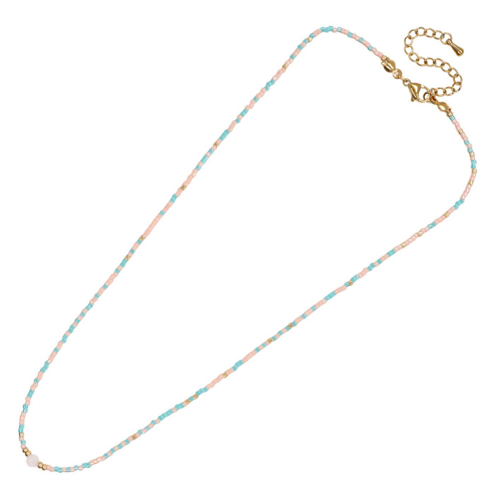Bohemian Style Collarbone Chain Rice Bead Woven Natural Stone Paired with Exquisite Accessories Light Luxury Fashion Women's Necklace