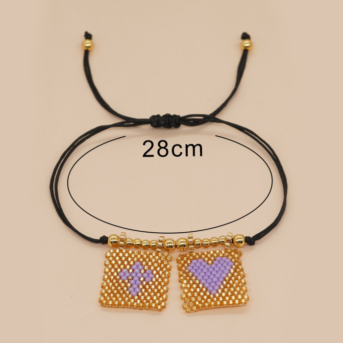 Bohemian Style Heart Cross Miyuki Bracelet INS Seed Beads Tag Steel Beads Freshwater Pearl Women