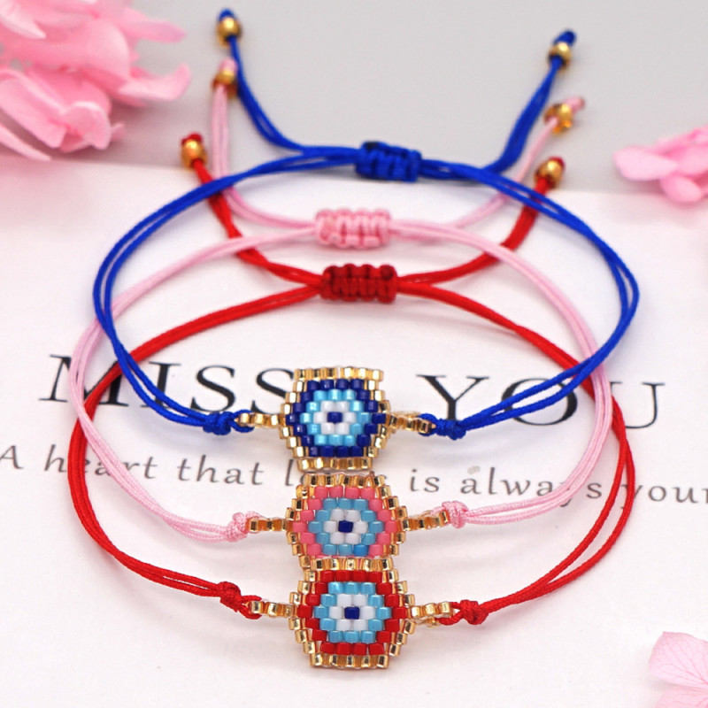 2025 Original Rice Bead Woven Eye Bracelet for Women Bohemian Style Retro Trendy Red Rope Bracelet In Stock Wholesale