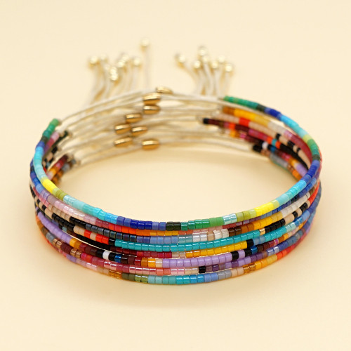 Cross-Border Hot-Selling New MIYUKI Simple High-End Feel Fine Rice Beads Colorful Glass Adjustable Three-Strand Layered Bracelet