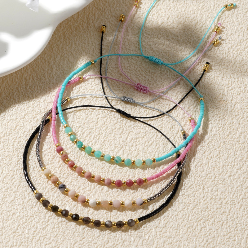 Foreign Trade Hot-Selling Fresh Fashion Light Luxury Style Exquisite Bracelet Beaded Handmade Stacked Gemstone Rice Beads Jewelry Hand Accessories