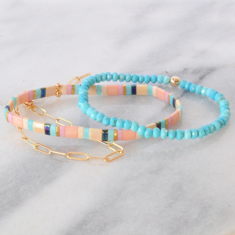 Fashion Colorful TILA Seed Bead Semi-Precious Stone Bracelet Summer Ins Style Hand Jewelry for Women Bohemian Niche Design Accessories