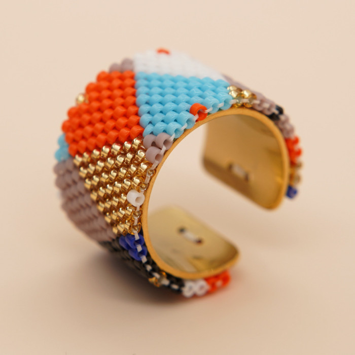 New Arrival Heart Miyuki Antique Rice Beads Handmade Woven Stainless Steel Ring Bohemian Style