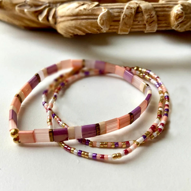 2025 New Bohemian Colorful Rice Bead Bracelet for Women Cross-Border Ins Design Layered Tila Bracelet Wholesale