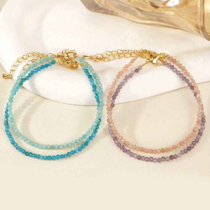 Ins Style Fine Rice Beads Natural Stone Bracelet Minimalist Style Layered Handmade Jewelry Trending Multi-color Bracelet