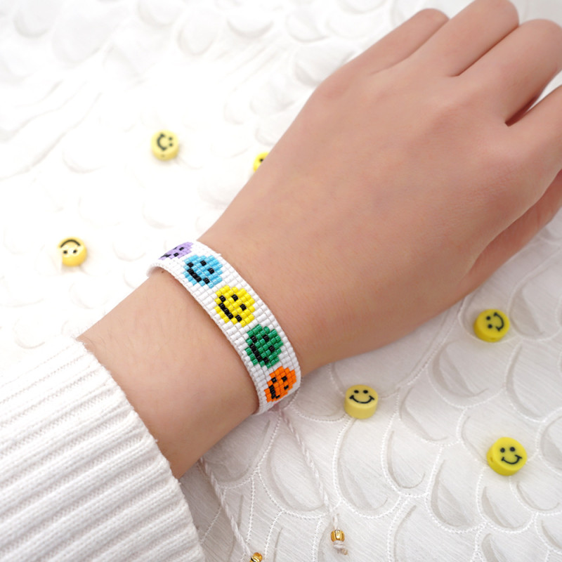 INS Ethnic Style MIYUKI Beads Rainbow Smiley Face Handmade Woven Beads Bracelet Simple Smiley Face Bracelet