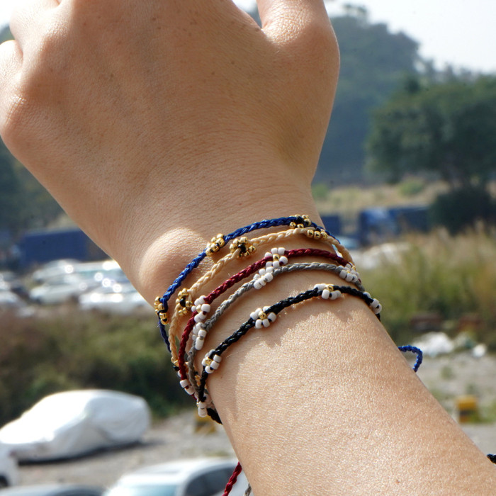 Forest Style Small Daisy Bracelet White Rice Beads Wax Thread Woven Fresh Versatile Daily Commuting Jewelry
