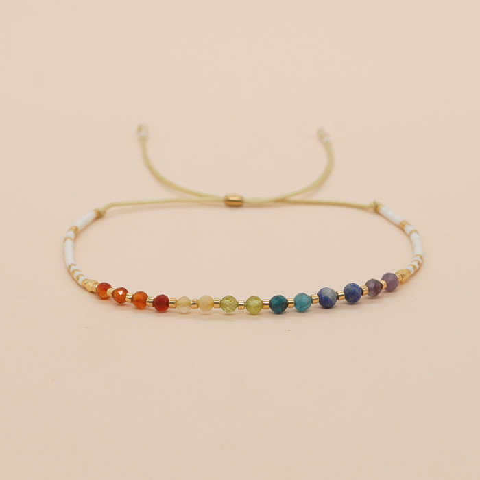 Ins Niche Design Sense Light Luxury Style Colorful Dopamine Gradient Natural Stone Bead Bracelet for Women