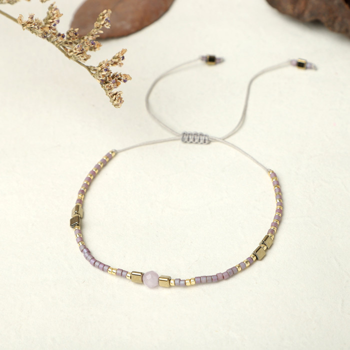 Bohemian Style Rice Bead Semi-Precious Stone Colorful Beaded Bracelet Lucky Stone Couple Bracelet Women's Small Bracelet