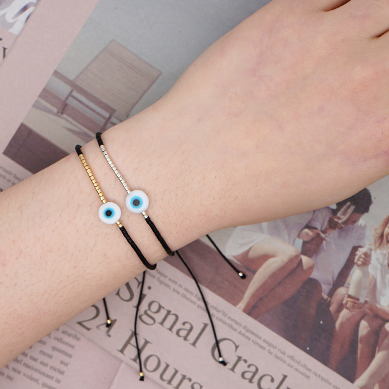 Cross-Border New Style Bracelet Vintage Rice Beads Handwoven Eye Hand Jewelry Diamond Color Block Bracelet Women's Jewelry Bracelet