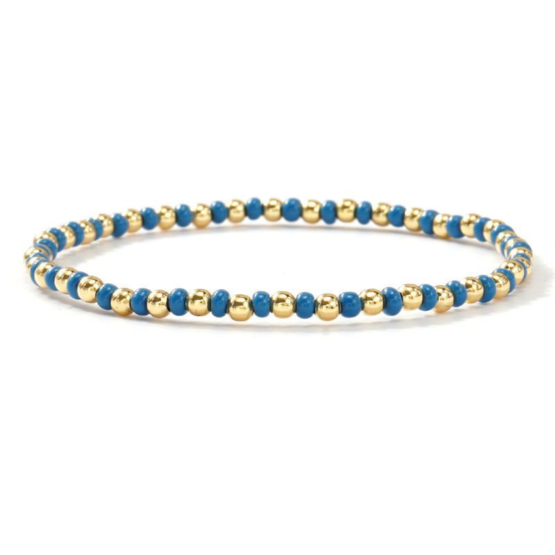 Cross-Border INS Style Multi-Layer Beaded Bracelet for Women, European and American Retro Blue Rice Beads, Stackable Jewelry Wholesale, Niche Design