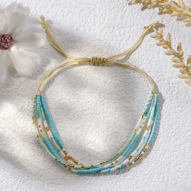 Cross-Border Hot-Selling Mixed Color Rice Bead Bracelet Summer Beach Surfing Niche Design Layered Wear Sense of Design Bracelet