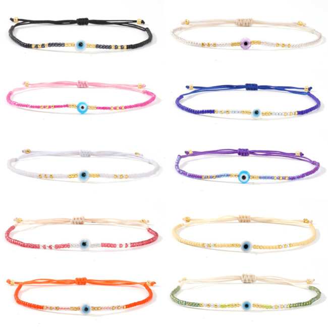 Ins Style Thin Bracelet for Women, Rice Bead Woven Resin Eye Beaded Jewelry, European and American Ethnic Style Niche Lucky Bracelet
