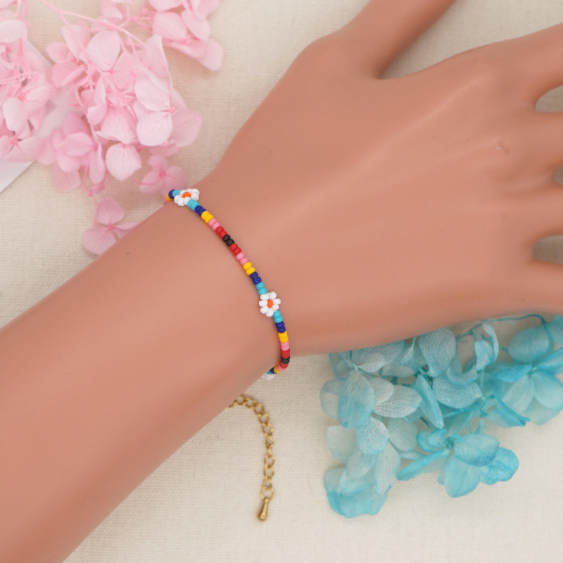European and American Bohemian Vacation Style Colorful Seed Bead Necklace Set Simple Handmade Woven Daisy Flower Necklace for Women