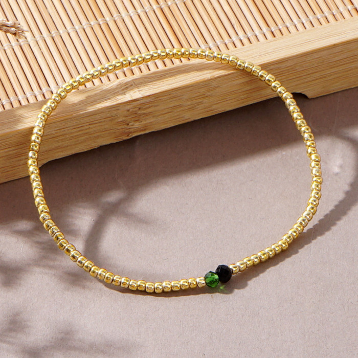 Bohemian Vacation Style Gold Bracelet Green and Black Color-Block Small Beads Women's Niche Light Luxury Layered Bead...
