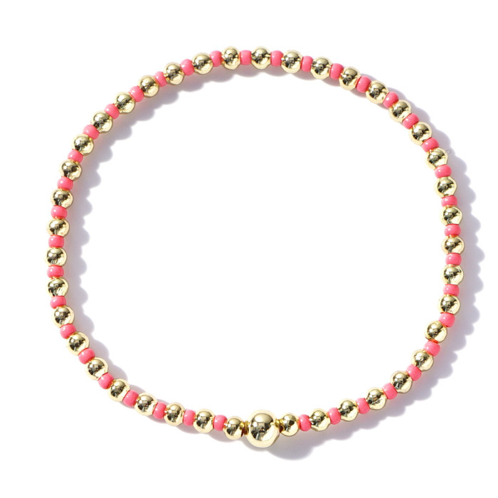 Korean Style Elastic Bracelet with Colorful Rice Beads and Gold Beads, Mixed Weaving, Light Luxury, High-End Feel, Po...