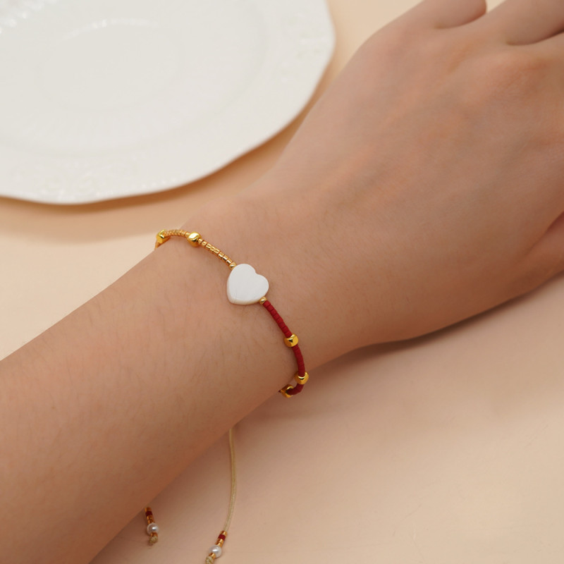 Ethnic Style Handmade Cross-Border New Horizontal Hole Shell Heart Square Beads Imitation Pearl Miyuki Seed Beads Thin Bracelet