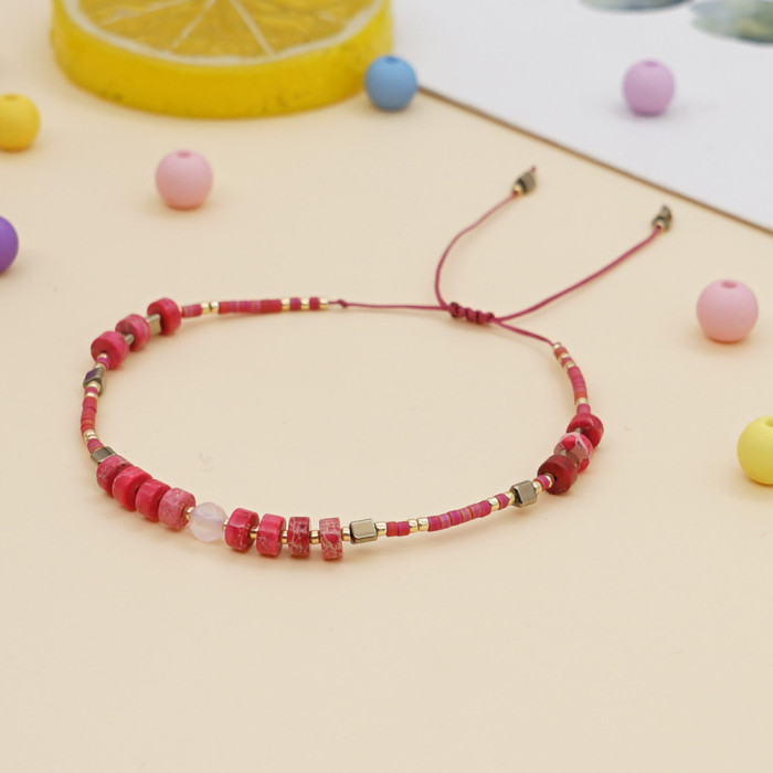 Bohemian Style Rice Bead Semi-Precious Stone Colorful Beaded Bracelet Lucky Stone Couple Bracelet Women's Small Bracelet