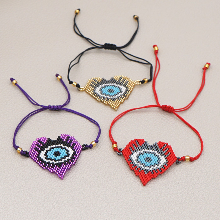 INS Demon Eye European and American Cross-Border MIYUKI Jewelry Turkish Eye Heart Handmade Beaded Bracelet for Women