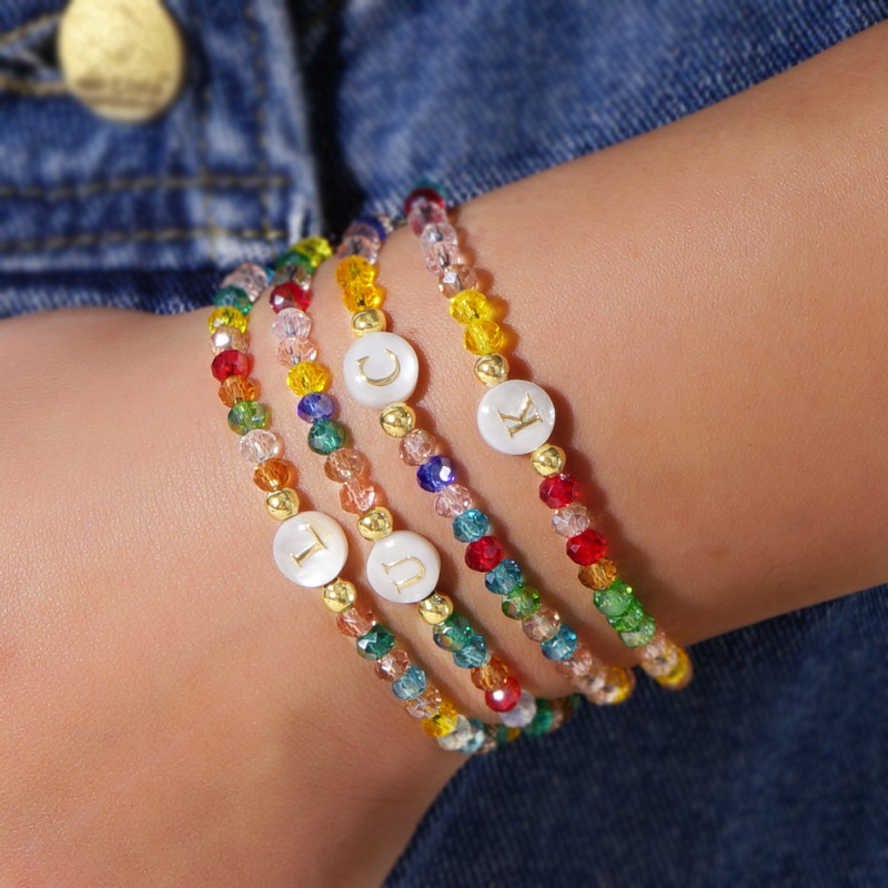 Cross-Border Hot Selling Hand-Woven Colorful Bohemian Style Jewelry 26 Letters Colorful Crystal Beaded Bracelet
