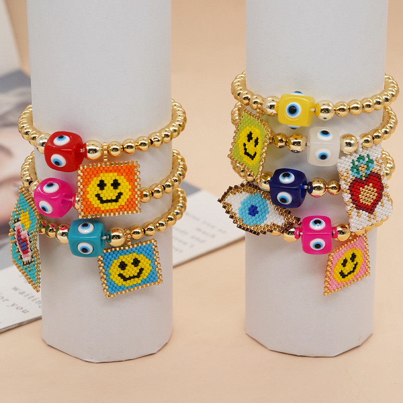 New Bohemian Ethnic Style Bracelet Personalized Colorful Evil Eye Pendant Copper Gold-Plated Bracelet Jewelry