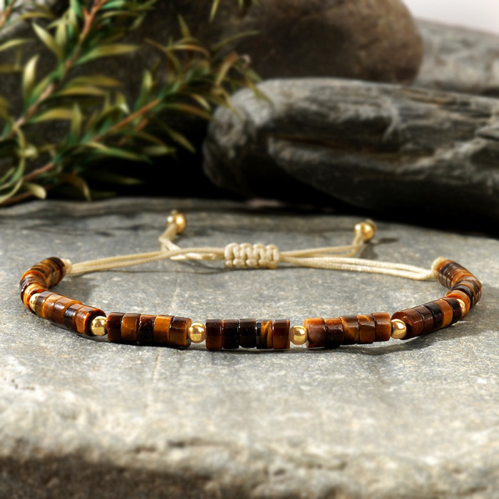 European and American Cross-Border Hot Sale 2025 Summer Iron Gall Stone Spacer Semi-Precious Stone Bracelet for Men and Women Green Dot Woven Cuff Beaded