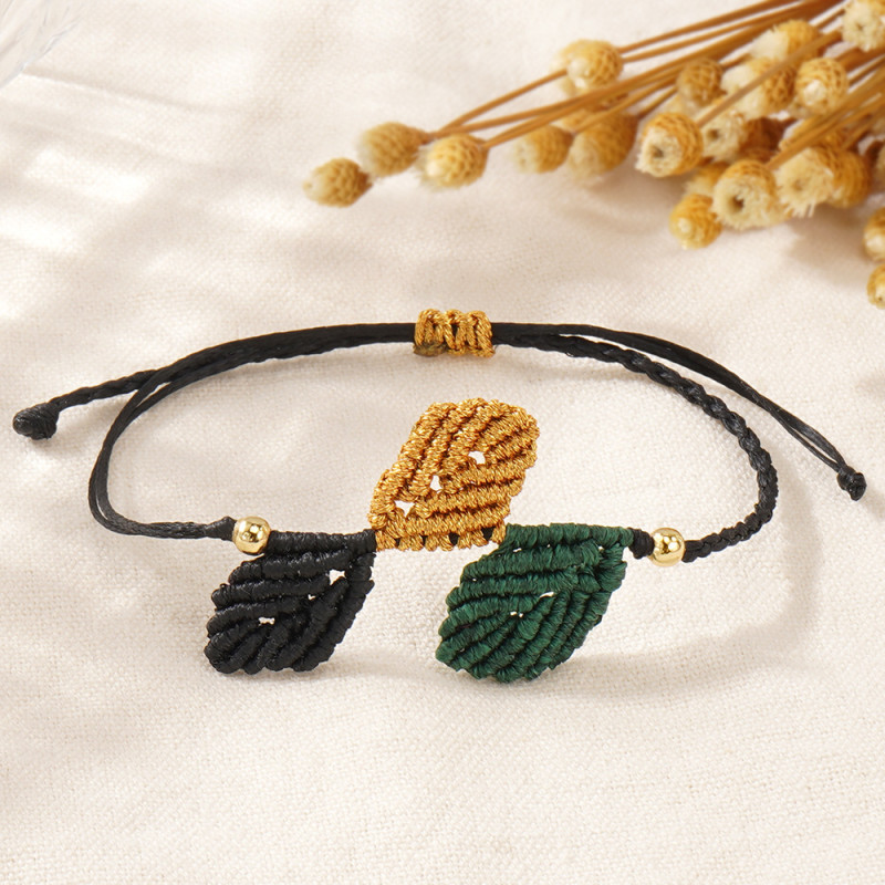 Vintage Fashion Wax Thread Woven Bracelet Leaf Pattern Accessory Commuting Simple Summer Couple Gift Bracelet Wholesale