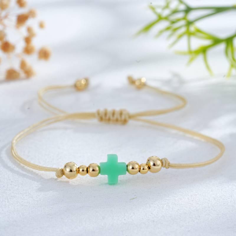INS Style Cross Beaded Bracelet Handmade Woven Rice Gold Beads Cross-Border E-commerce Source Wholesale Selection