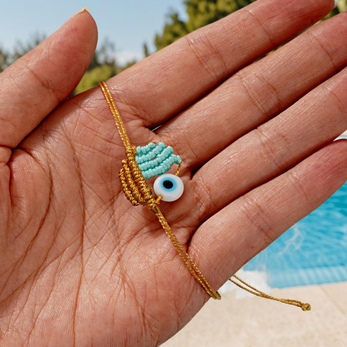 INS Same Style Gold Thread Woven Devil's Eye Bracelet Hot-Selling Summer New Adjustable Gold Rope Bracelet